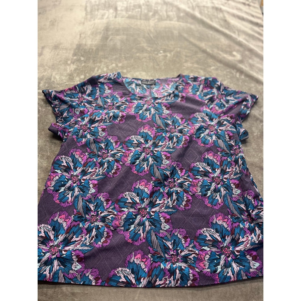 Lane Bryant Purple Floral Geometric Scoop Neck Short Sleeve‎ Blouse Top 18/20